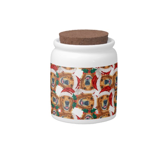 Cool Golden Retriever Face Christmas Pattern Candy Jar (Front)