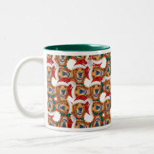 Cool Golden Retriever Face Christmas Pattern Two-Tone Coffee Mug