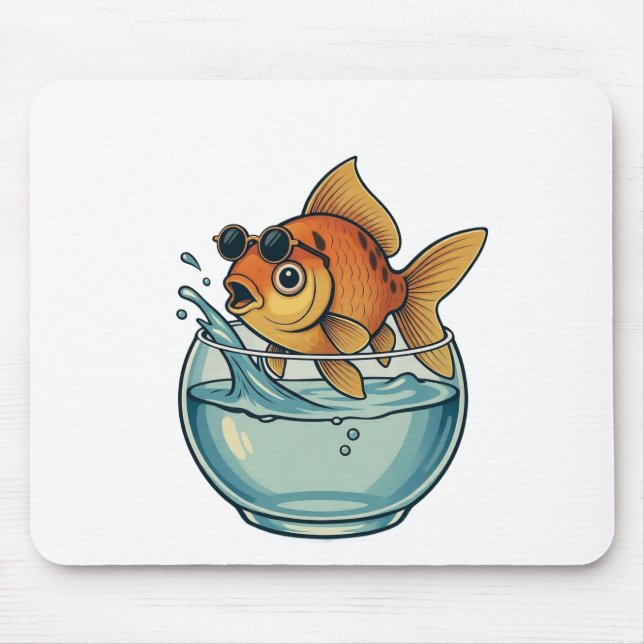 Cool Goldfish Splashing in Sunglasses Mouse Pad (Front)