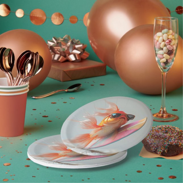 Cool Goldfish Surfing on a Wave Paper Plates (Multi)