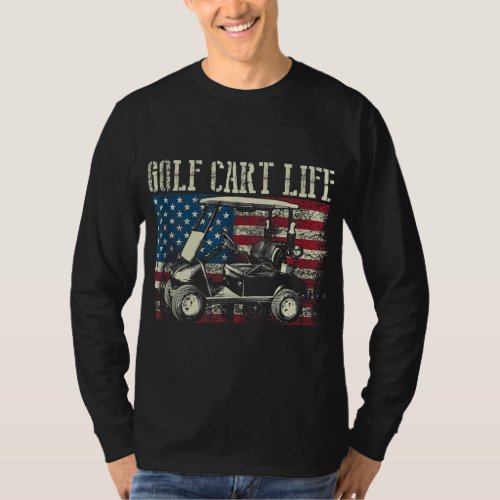 Cool Golf Cart Vintage US Flag Funny Golfing Gift  T_Shirt