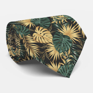 cool golf green black Tropical leaf pattern  Neck Tie