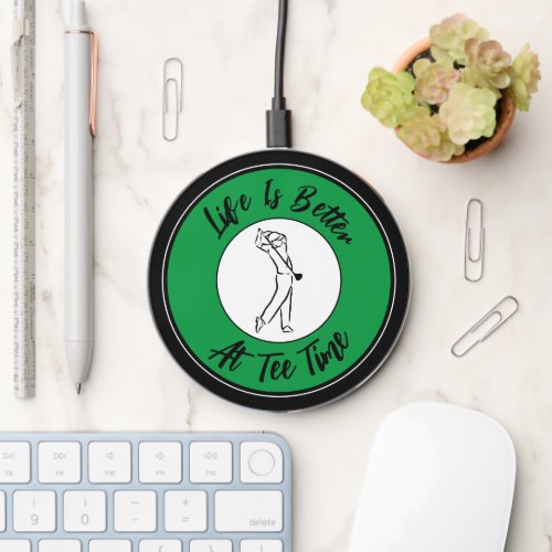 Cool Golf Male Golfer Sports Life Tee Time Green Wireless Charger