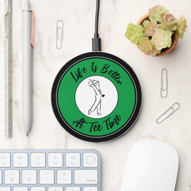 Cool Golf Male Golfer Sports Life Tee Time Green Wireless Charger (Desk)