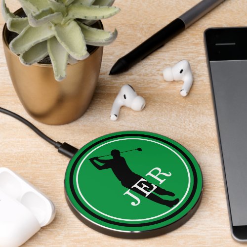 Cool Golf Male Golfer Sports Monogrammed Green Wireless Charger