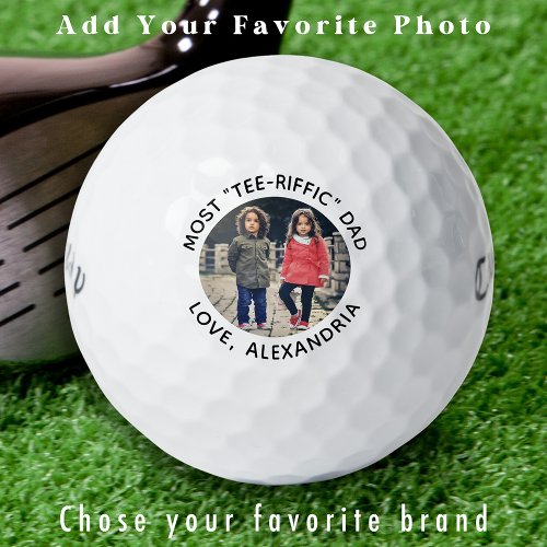 Cool Golfer Dad Personalized Cute Kids Photo  Golf Balls