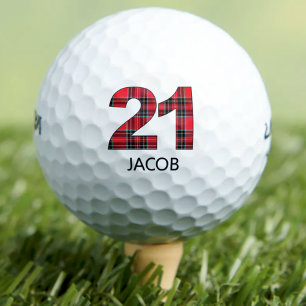 Cool Golfer Gift 21st Birthday red plaid design 21 Golf Balls