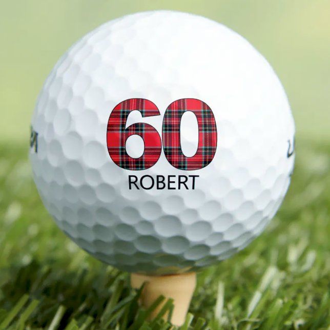 Cool Golfer Gift 60th Birthday red plaid design 60 Golf Balls (Creator Uploaded)