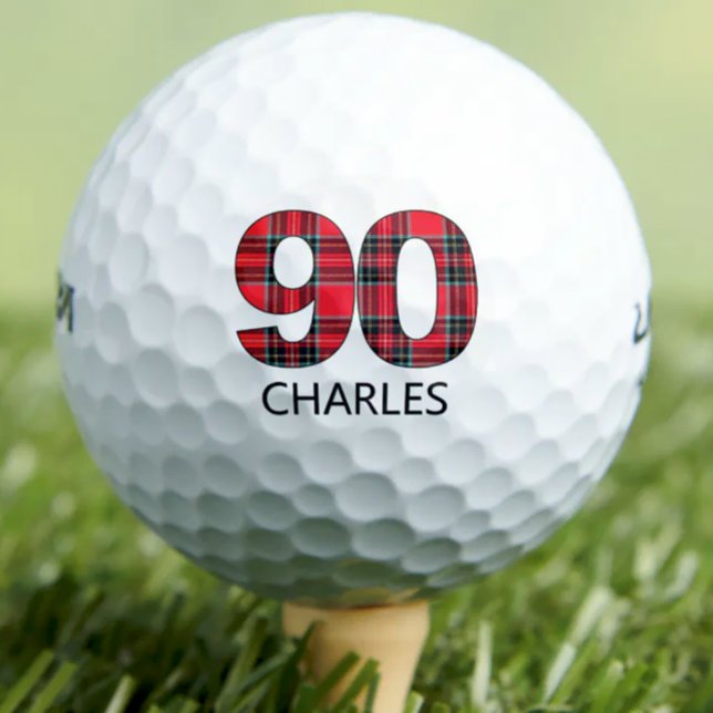 Cool Golfer Gift 90th Birthday red plaid design 90 Golf Balls (Creator Uploaded)
