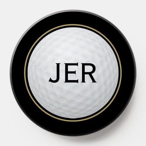 Cool Golfer Monogram Golf Ball Sports Black Gold PopSocket