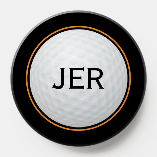 Cool Golfer Monogram Golf Ball Sports Black Orange PopSocket