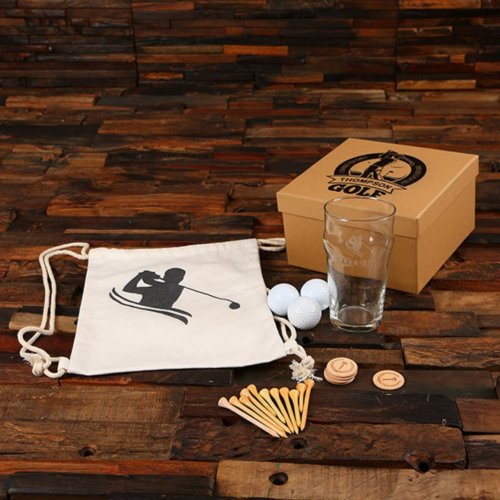 Cool Golfing Gift Set with Engraved Beer Glass