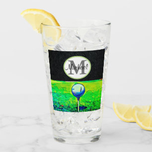 Cool Golfing Name Monogram Black Sports Hobby Men Glass