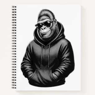 Cool Gorilla Wearing Black Hoodie Graphic T-Shirt Notebook