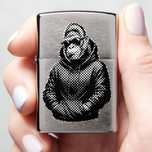 Cool Gorilla Wearing Black Hoodie Graphic T-Shirt Zippo Lighter