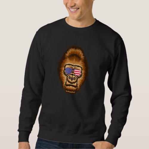 Cool Gorilla Wearing Usa Flag Sunglasses Us Americ Sweatshirt