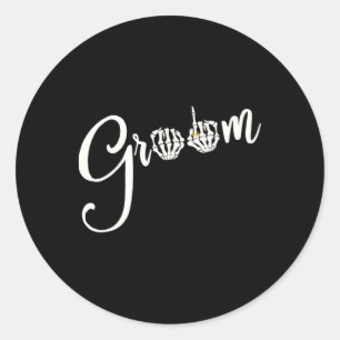 Cool Goth Groom Bride Skull Skeleton Ring Finger G Classic Round Sticker