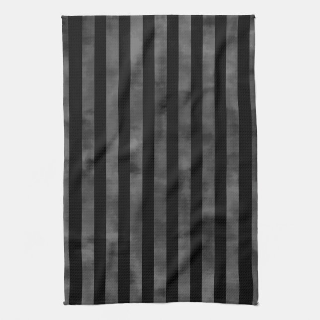 Cool goth punk grungy black and gray dark stripes kitchen towel (Vertical)