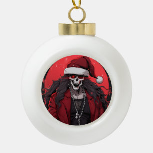 Cool Goth Punk Skull Anime Santa Demon Ceramic Ball Christmas Ornament