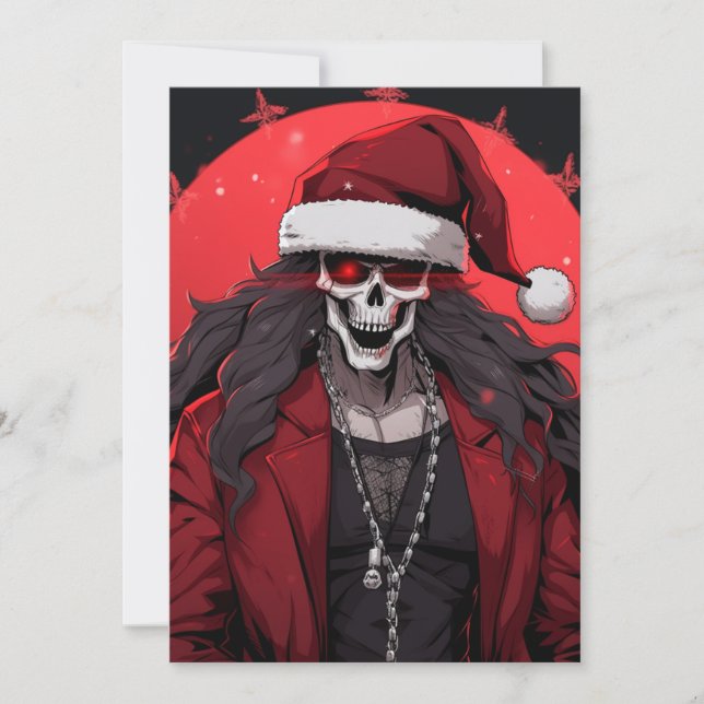 Cool Goth Punk Skull Anime Santa Demon Holiday Card (Front)