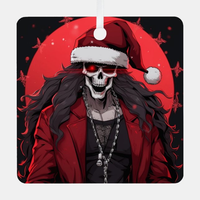 Cool Goth Punk Skull Anime Santa Demon Metal Ornament (Front)