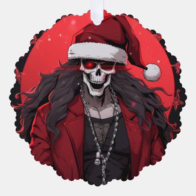 Cool Goth Punk Skull Anime Santa Demon Ornament Card (Front)