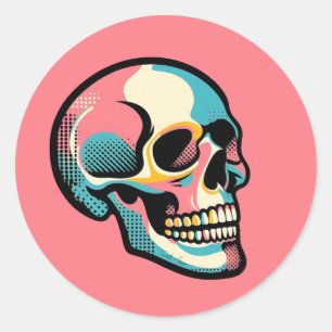 Cool Goth Vibrant Colorful Pop Art Skull Face Classic Round Sticker