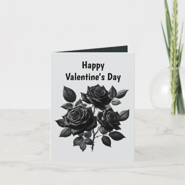 Cool Gothic add message black rose Valentine  Holiday Card (Front)