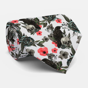cool gothic crows skulls tiled pattern neck tie