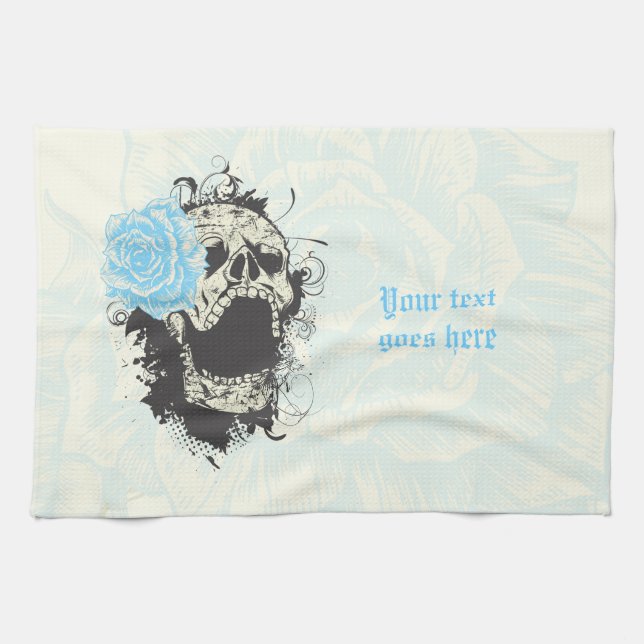 Cool gothic skull and blue rose custom towel (Horizontal)