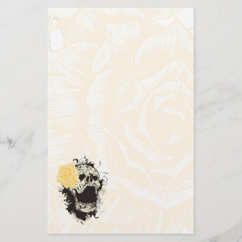 Cool gothic skull and yellow rose stationery