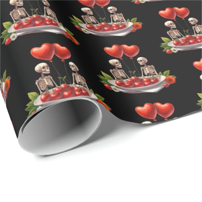 Cool Gothic tiled pattern Valentine skeleton  Wrapping Paper (Roll Corner)