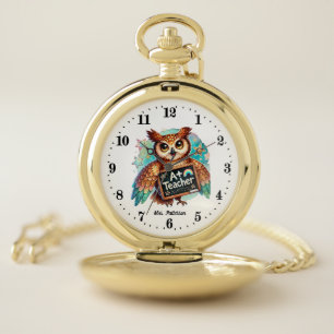 Cool graded Teacher customizable owl Pocket Watch