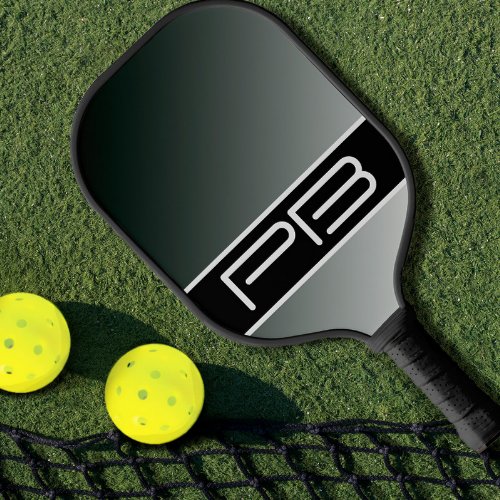 Cool Gradient Modern Double Initials Black Gray Pickleball Paddle