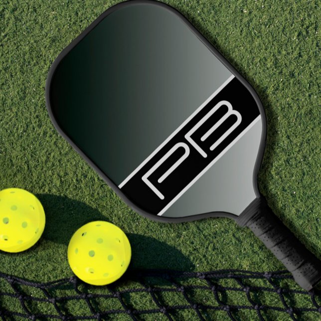 Cool Gradient Modern Double Initials Black Gray Pickleball Paddle (Creator Uploaded)