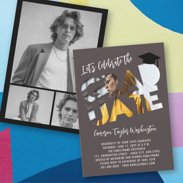 Cool Graduate Cutout Photo Brown Graduation Party Invitation (Creator Uploaded)