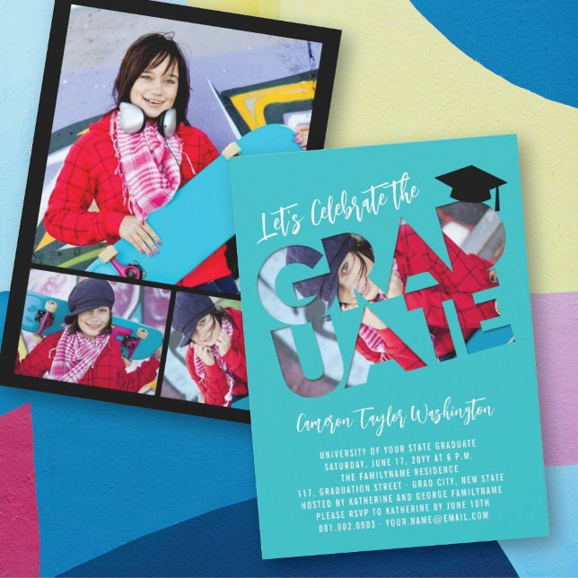Cool Graduate Cutout Photo Modern Graduation Party Invitation (Creator Uploaded)