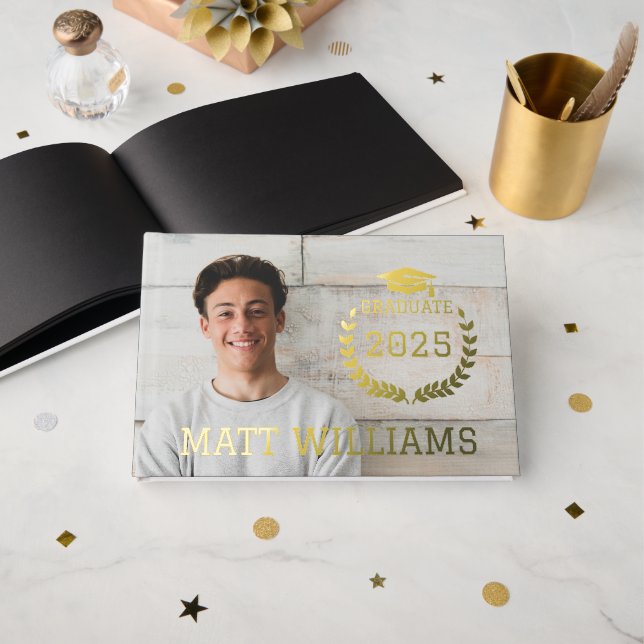 Cool Graduate Photo Keepsake Graduation Party Foil Foil Guest Book (Front Open)
