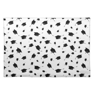 Cool Graduation Caps Black and White Cloth Placemat