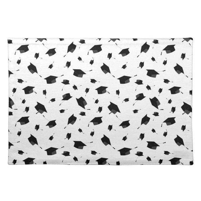 Cool Graduation Caps Black and White Cloth Placemat (Front)