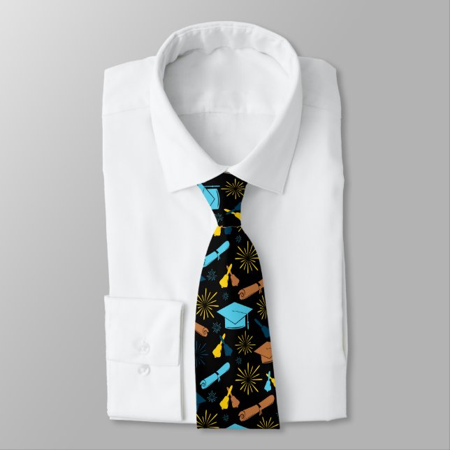 Cool Graduation Theme Black  Neck Tie (Tied)
