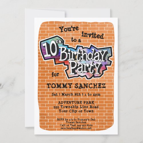 Cool Graffiti Art 10th Birthday Party Invitation