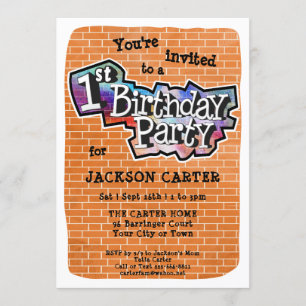 Cool Graffiti Art 1st Birthday Party Invitation