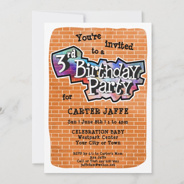 Cool Graffiti Art 3rd Birthday Party Invitation (Front)