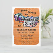 Cool Graffiti Art 7th Birthday Party Invitation (Standing Front)