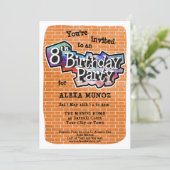 Cool Graffiti Art 8th Birthday Party Invitation (Standing Front)
