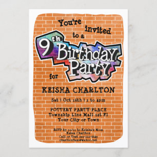 Cool Graffiti Art 9th Birthday Party Invitation