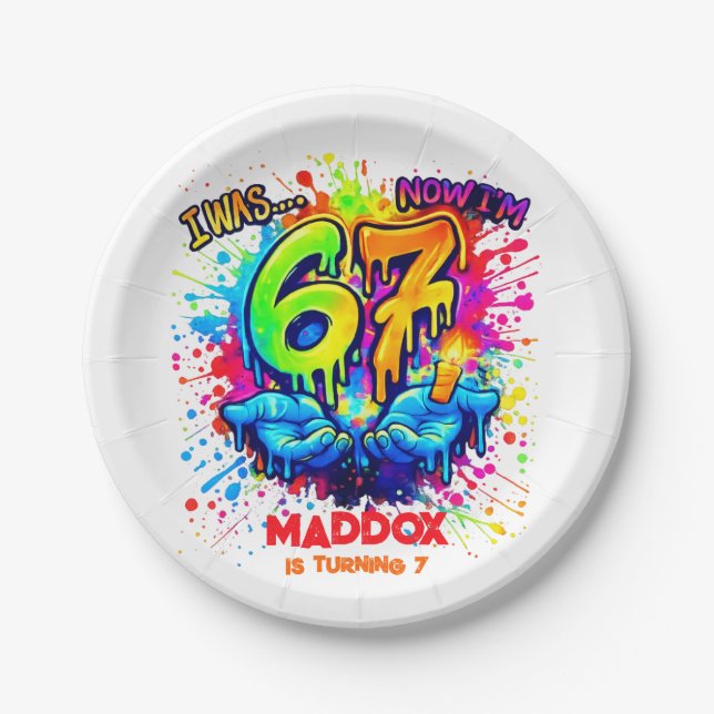 Cool Graffiti Splatter 7th Birthday Party Paper Plates (Front)