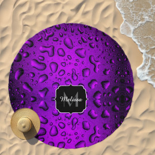Cool Grainy Purple water drops pattern Monogram Beach Towel