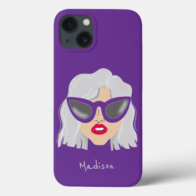 Cool Grandma with Glasses Custom Name Case-Mate iPhone Case (Back)